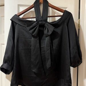 CeCe Black Blouse with Tie Front and Sailor Collar